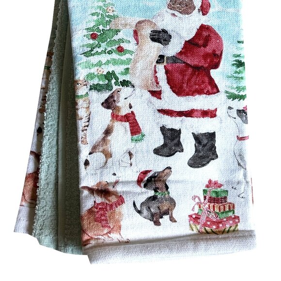 Humane Society 3 Pc Kitchen Towel Set Black Santa Dogs Christmas Presents NWT - Picture 2 of 4
